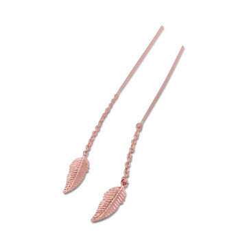 chained feathers earrings in rose gold