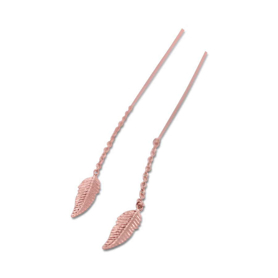 chained feathers earrings in rose gold
