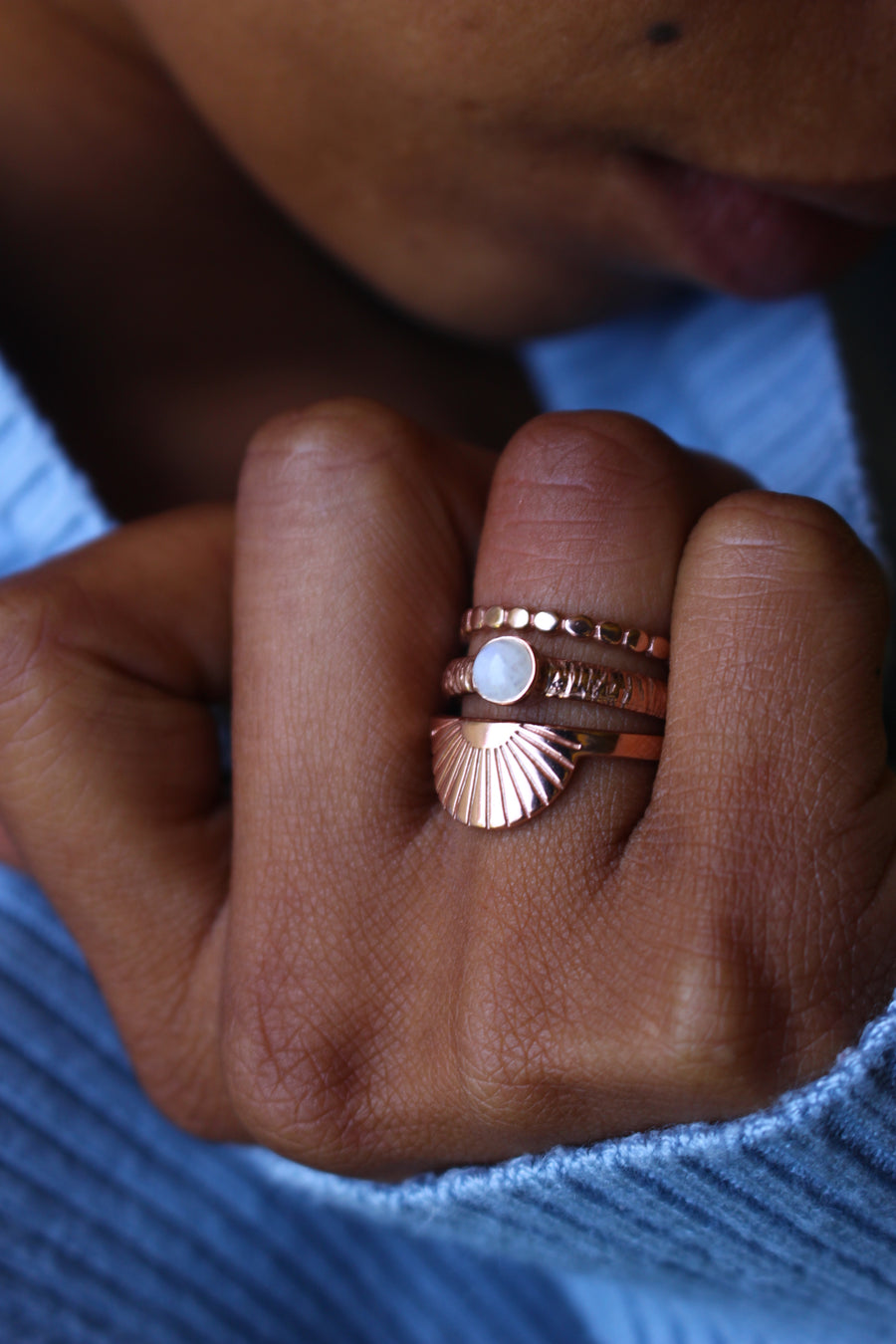 Textured gem ring rose gold