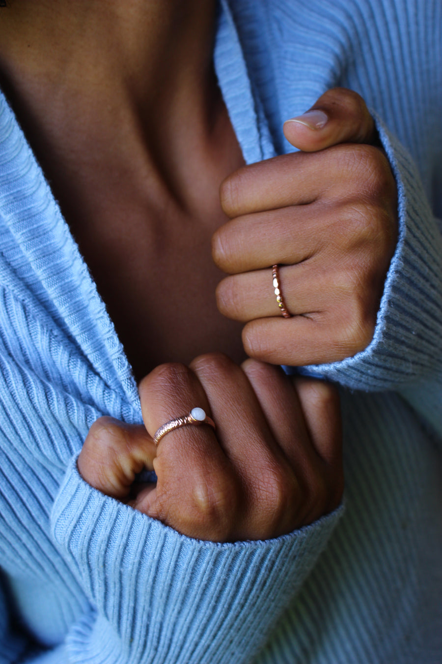 Textured gem ring rose gold