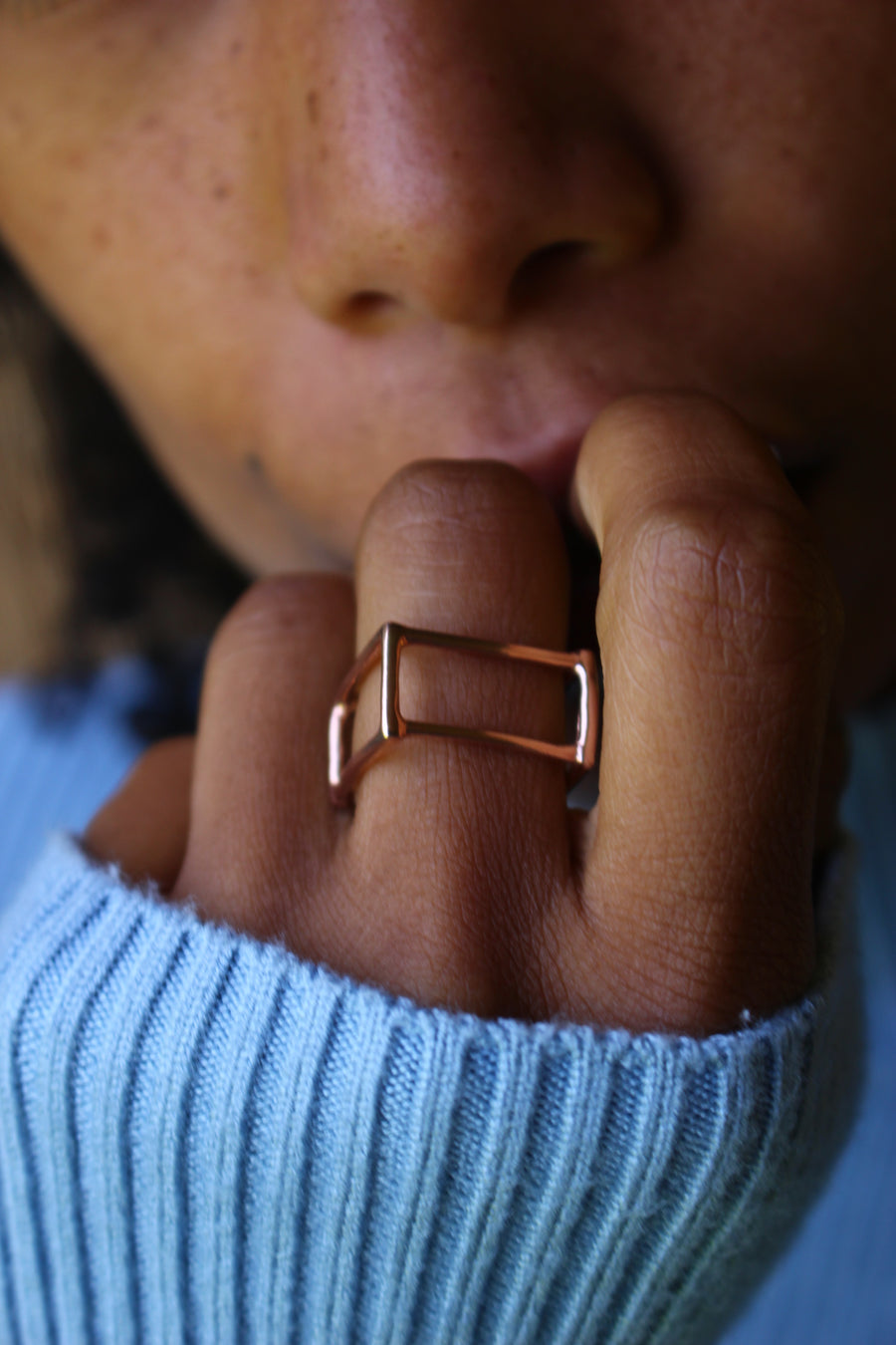 Squared geometric ring rose gold