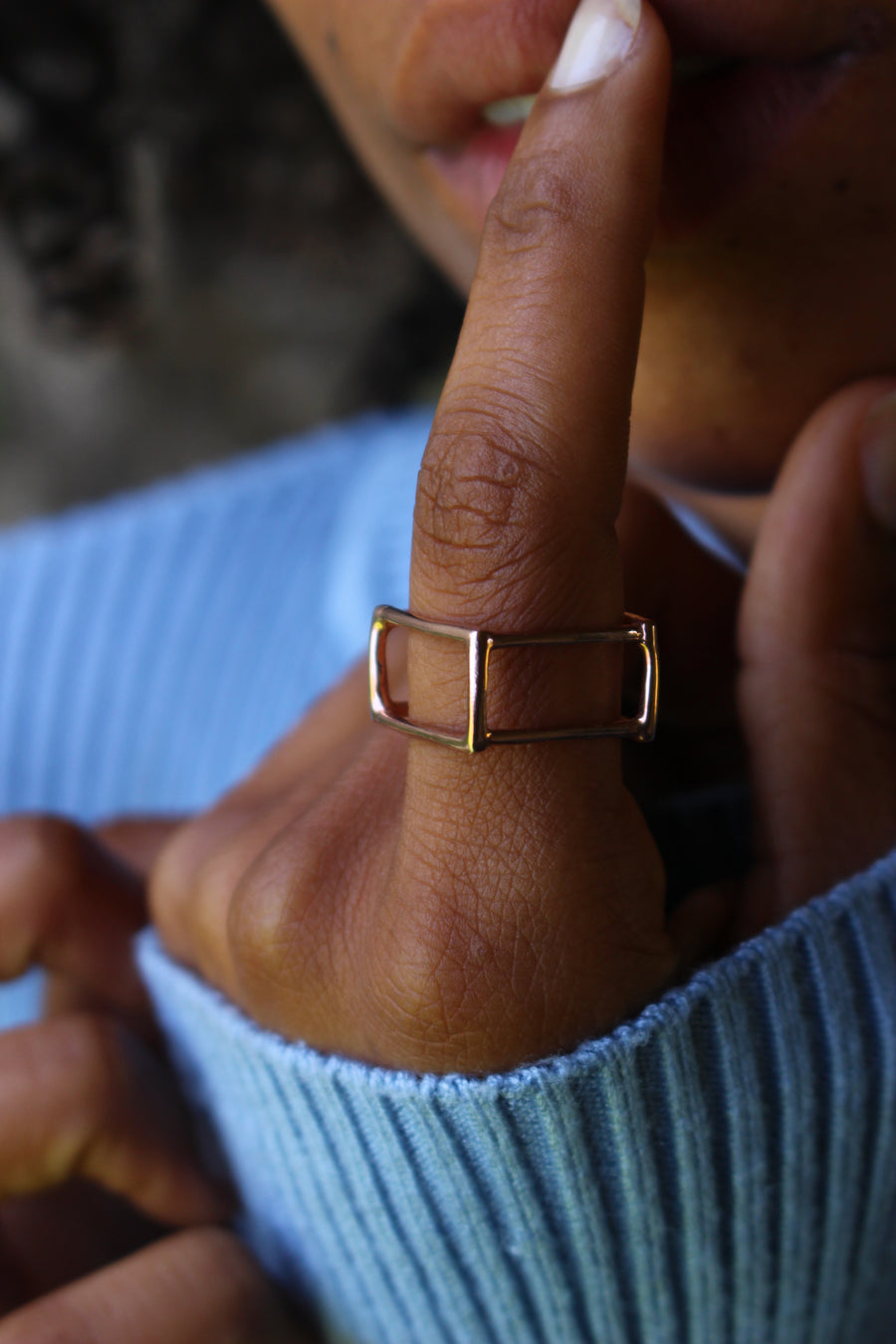 Squared geometric ring rose gold