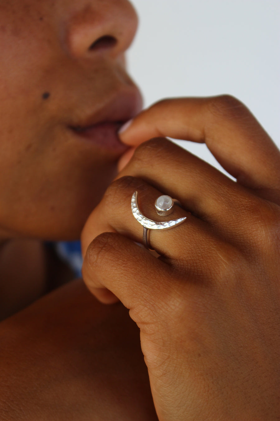 Moon ring with a moonstone gem