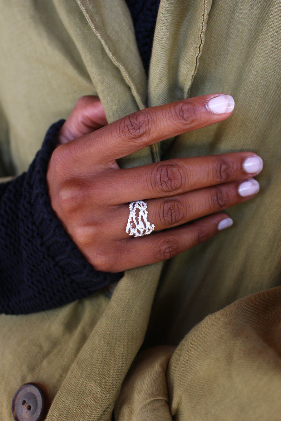Coral ring silver