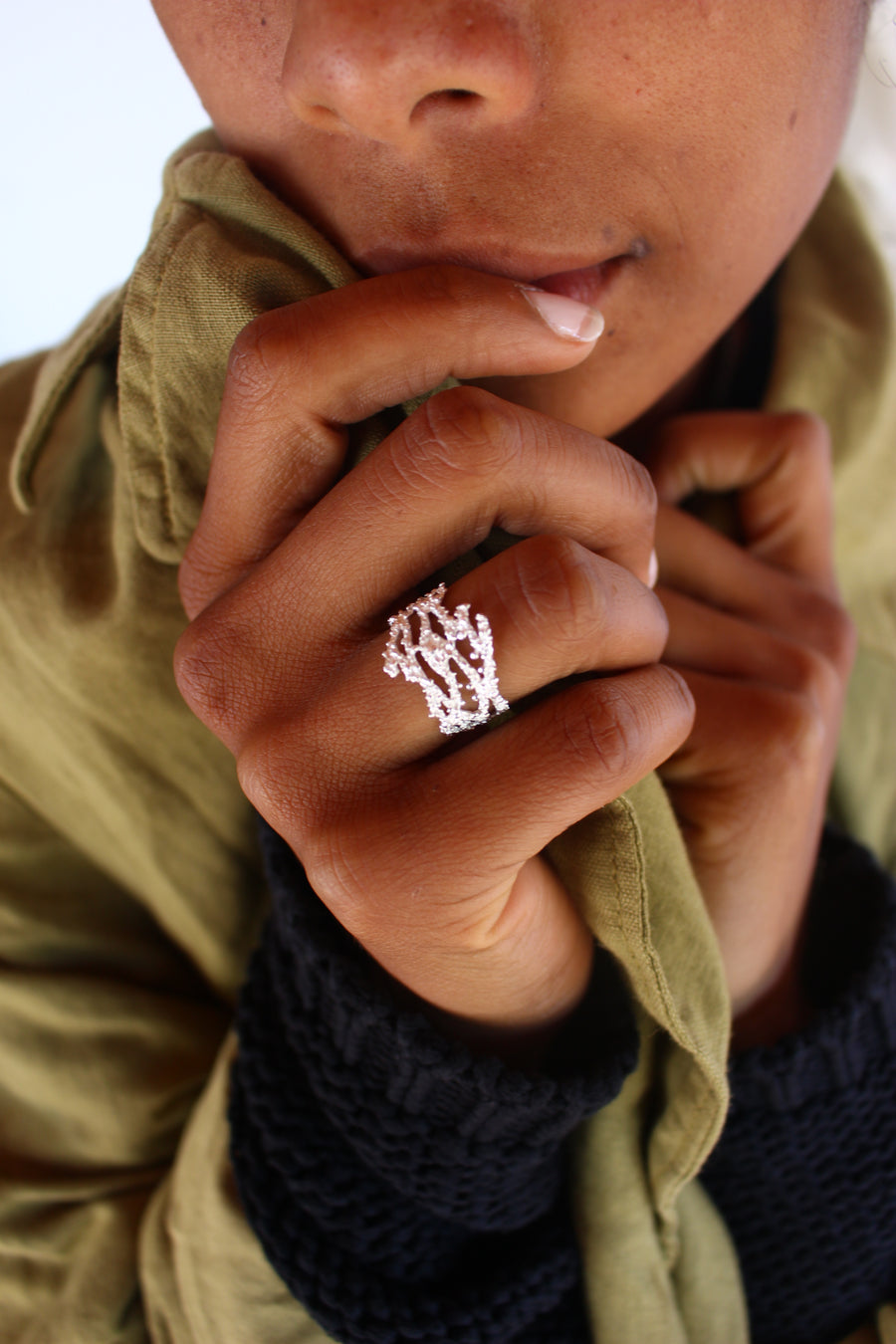 Coral ring silver