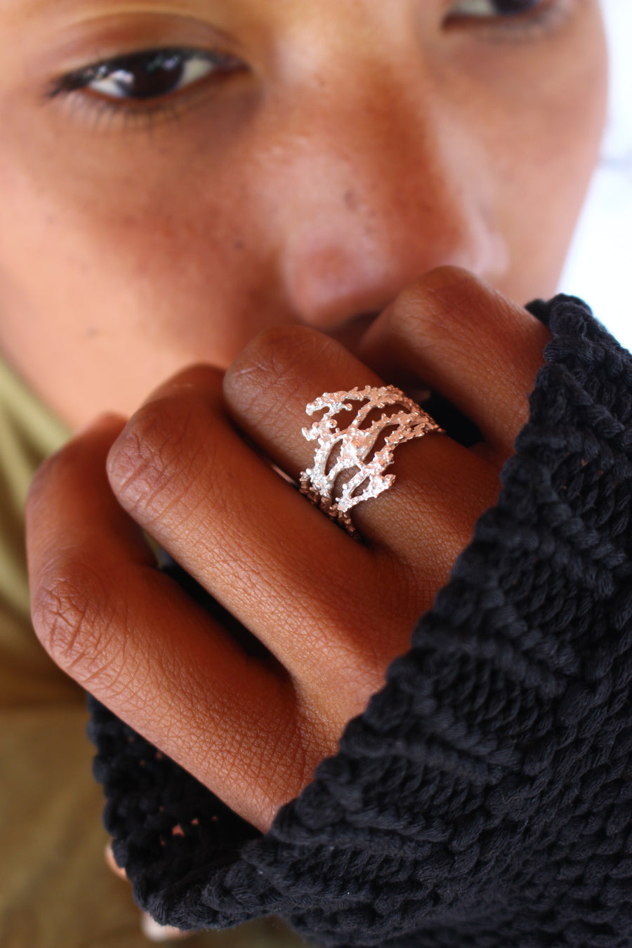 Coral ring silver
